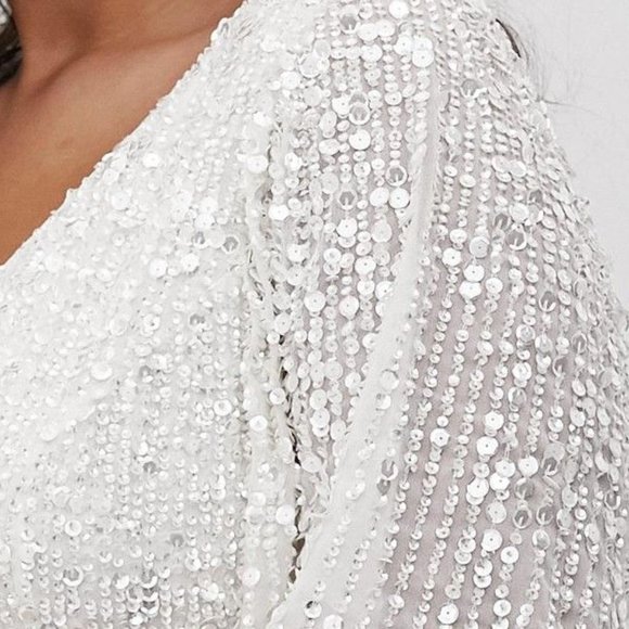 ASOS Curve Flutter Sleeve Sequin Wedding Dress - Picture 3 of 3